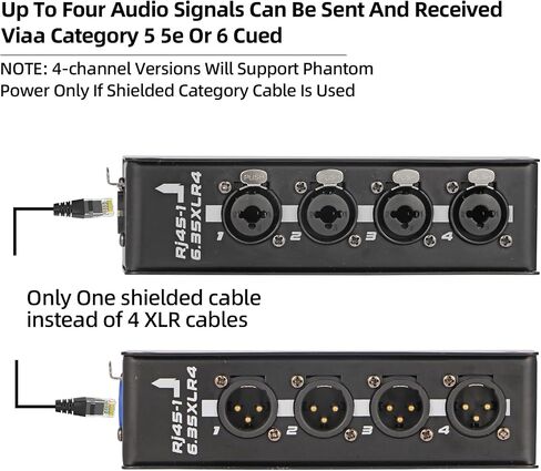 RJ45-XLR4 Connect Box, 4-Channel XLR to Ethernet Adapter, 300ft Audio DMX512 Signal Transmitter Plug and Play for Stage Studio DJ Live Events Church Wedding Cruise Ship. in Kuwait