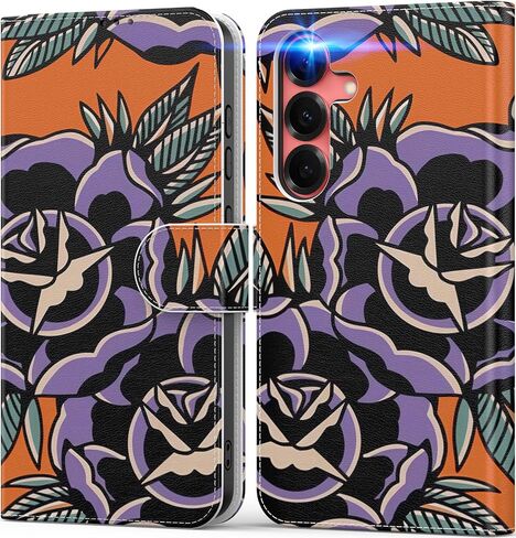 DEENAKIN for Samsung Galaxy S25 Ultra Wallet Case with Card Holder + Cash Clip, RFID-Blocking, Military-Grade Protection & UV-Printed Artwork,Magnetic Closure with Kickstand - Vibrant Defined Blossoms in Kuwait