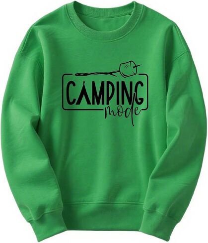 Outdoor Adventure Women's Crewneck Camping Mode Happy Camper - Nature Enthusiast Comfort Wear in Kuwait
