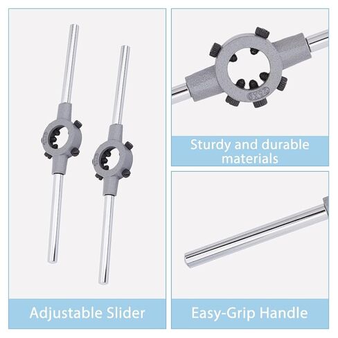DICOSMETIC 2Pcs Steel Die Stock Handle Wrench M12-M14 Adjustable Heavy Duty Round Die Holder for Threading Operations in Metalworking, Automotive Repair and DIY Projects in Kuwait