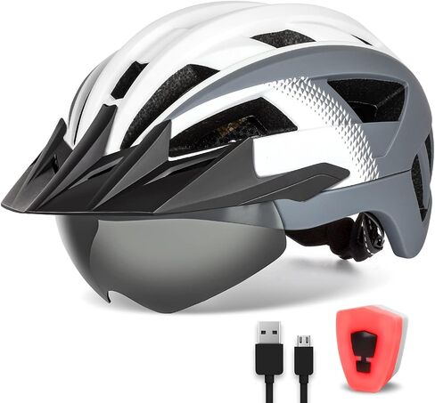 Adult Bike Helmet with Visor and Goggles for Men Women Mountain Road Bicycle Helmet Rechargeable Rear Light Cycling Helmet in Kuwait
