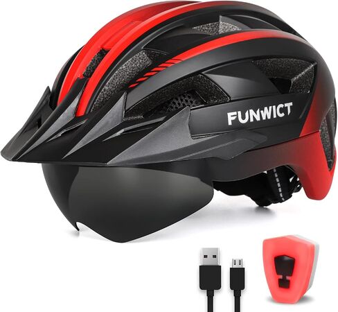 Adult Bike Helmet with Visor and Goggles for Men Women Mountain Road Bicycle Helmet Rechargeable Rear Light Cycling Helmet in Kuwait