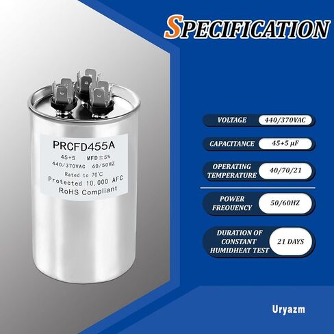 PRCFD455A مكثف تشغيل مزدوج 45 5 MFD 440 370 فولت مكثف تيار متردد مستدير استبدال محرك HVAC in Kuwait