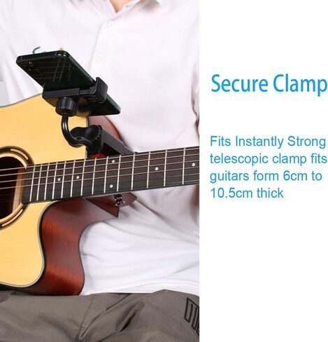 Guitar Phone Holder Adjustable 2.4-4.1in Guitar Phone Mount ABS Rotatable Phone Stand for Guitar Playing and Clamping Ukuleles and Basses Wider than 2.4in in Kuwait