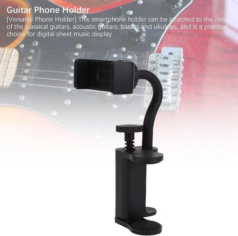 Guitar Phone Holder Adjustable 2.4-4.1in Guitar Phone Mount ABS Rotatable Phone Stand for Guitar Playing and Clamping Ukuleles and Basses Wider than 2.4in in Kuwait