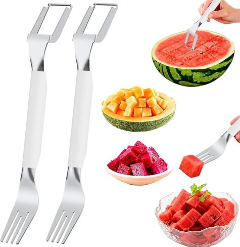 2-in-1 Stainless Steel Watermelon Cutter（2026 Updated Model）Dual Head Fruit Slicer Fork, Summer Kitchen Gadget for Home (2PCS-White) in Kuwait