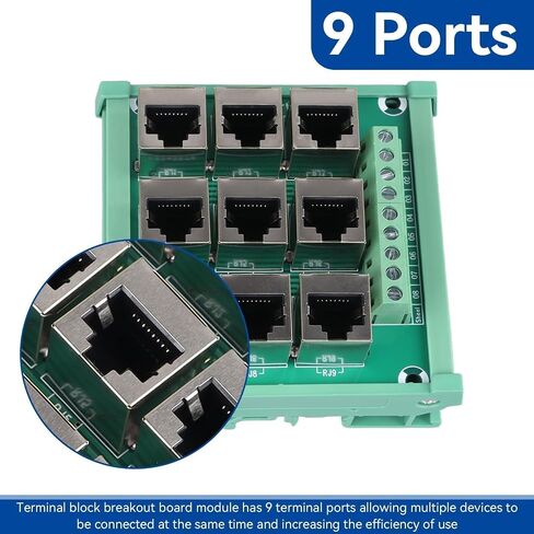 Rj45 8p8c Jack 9-Way Buss Board, Distribution Breakout Board Vertical Jack Terminal Block Connector Din Rail Mount Ethernet Connector in Kuwait