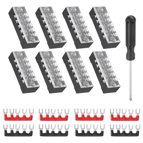 MECCANIXITY 4 Sets Screw Terminal Block 4 Positions Dual Row Screw Terminal Strip Block 600V 15A with Screwdriver and Black/Red Pre-Insulated Terminals Barrier Strip Wire Connector in Kuwait