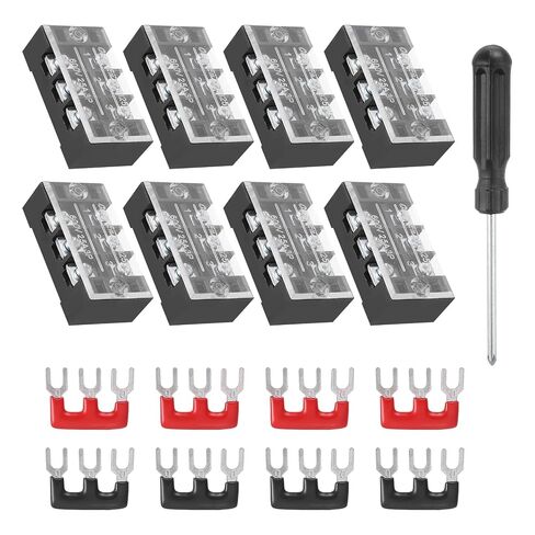 MECCANIXITY 4 Sets Screw Terminal Block 4 Positions Dual Row Screw Terminal Strip Block 600V 15A with Screwdriver and Black/Red Pre-Insulated Terminals Barrier Strip Wire Connector in Kuwait