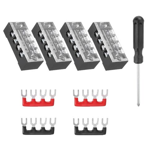 MECCANIXITY 4 Sets Screw Terminal Block 4 Positions Dual Row Screw Terminal Strip Block 600V 15A with Screwdriver and Black/Red Pre-Insulated Terminals Barrier Strip Wire Connector in Kuwait