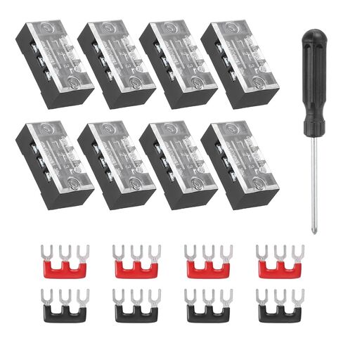 MECCANIXITY 4 Sets Screw Terminal Block 4 Positions Dual Row Screw Terminal Strip Block 600V 15A with Screwdriver and Black/Red Pre-Insulated Terminals Barrier Strip Wire Connector in Kuwait