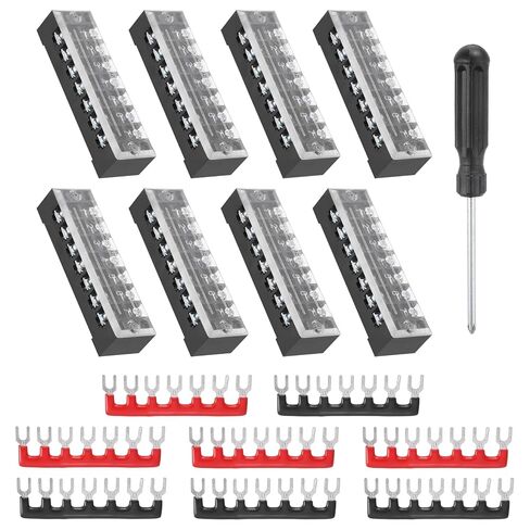 MECCANIXITY 4 Sets Screw Terminal Block 4 Positions Dual Row Screw Terminal Strip Block 600V 15A with Screwdriver and Black/Red Pre-Insulated Terminals Barrier Strip Wire Connector in Kuwait