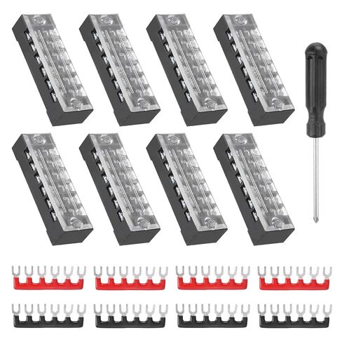 MECCANIXITY 4 Sets Screw Terminal Block 4 Positions Dual Row Screw Terminal Strip Block 600V 15A with Screwdriver and Black/Red Pre-Insulated Terminals Barrier Strip Wire Connector in Kuwait