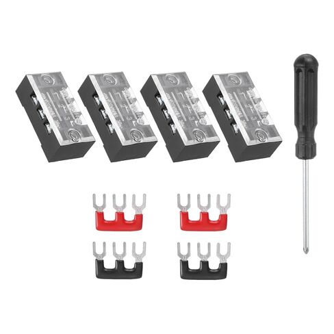 MECCANIXITY 4 Sets Screw Terminal Block 4 Positions Dual Row Screw Terminal Strip Block 600V 15A with Screwdriver and Black/Red Pre-Insulated Terminals Barrier Strip Wire Connector in Kuwait