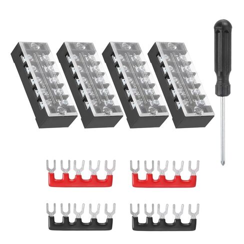 MECCANIXITY 4 Sets Screw Terminal Block 4 Positions Dual Row Screw Terminal Strip Block 600V 15A with Screwdriver and Black/Red Pre-Insulated Terminals Barrier Strip Wire Connector in Kuwait