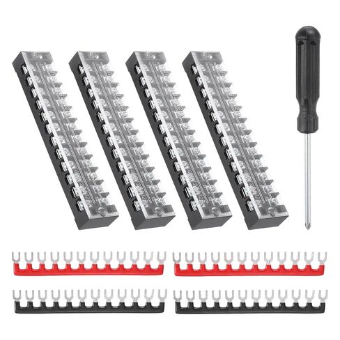 MECCANIXITY 4 Sets Screw Terminal Block 4 Positions Dual Row Screw Terminal Strip Block 600V 15A with Screwdriver and Black/Red Pre-Insulated Terminals Barrier Strip Wire Connector in Kuwait