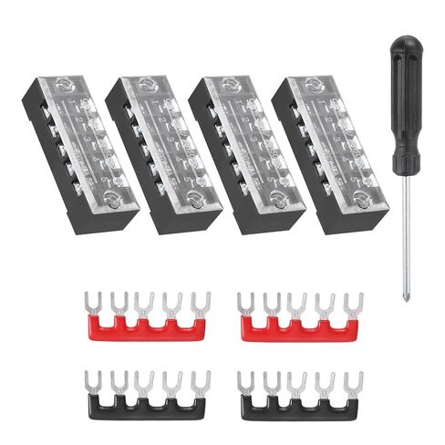 MECCANIXITY 4 Sets Screw Terminal Block 4 Positions Dual Row Screw Terminal Strip Block 600V 15A with Screwdriver and Black/Red Pre-Insulated Terminals Barrier Strip Wire Connector in Kuwait