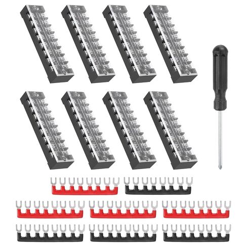 MECCANIXITY 4 Sets Screw Terminal Block 4 Positions Dual Row Screw Terminal Strip Block 600V 15A with Screwdriver and Black/Red Pre-Insulated Terminals Barrier Strip Wire Connector in Kuwait