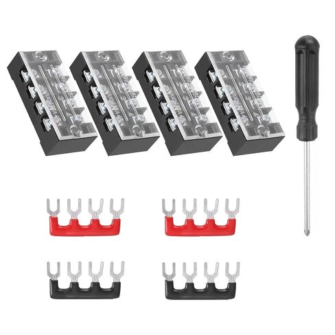 MECCANIXITY 4 Sets Screw Terminal Block 4 Positions Dual Row Screw Terminal Strip Block 600V 15A with Screwdriver and Black/Red Pre-Insulated Terminals Barrier Strip Wire Connector in Kuwait