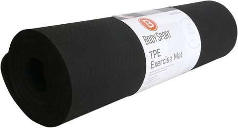 BodySport TPE Exercise Mat for Men and Women – Workout Mat – Perfect for Gyms and Fitness Training – ½ in. Thick, Black in Kuwait