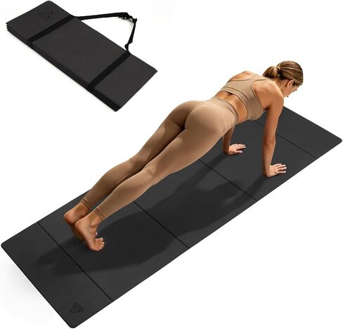 IwIeIaIrI Foldable Yoga Workout Mat with Strap– 1/4" (6MM) Thick, Lightweight, Non-Slip, 69x24" Long-Wide, POE, Portable & Easy to Store for Women Men Home Workout, Pilates, Gym, Travel, Floor Exercises in Kuwait
