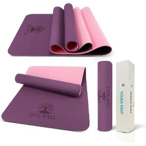 Live Well TPE Yoga Mat Women – Non-Slip Exercise Mat with Strap, Extra Thick 6mm Pink Yoga Mat for Home Workout and Outdoor Use in Kuwait