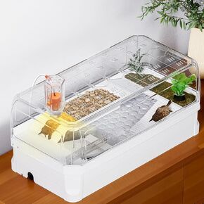 Turtle Tank Habitat Kit, Clioran Aquatic Tortoise Enclosure Starter Aquarium with Multi-Function Area, Hideout, UV Basking Platform Light, Water Filter, Fish Net,Drainage,Plant for Turtle Reptile Crab in Kuwait