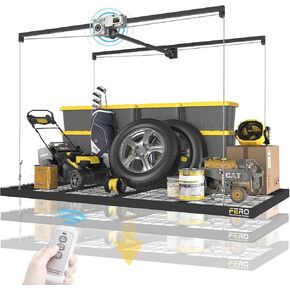 FERO Motorized Overhead Garage Storage Rack with Remote Control, Heavy-Duty Ceiling Mounted Organizer, 4x8 FT Ceiling Storage Lift System, Space-Saving Hanging Garage Shelves, 325 LBS Capacity (Motor) in Kuwait