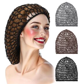 3 Pack Mesh Hair Net, Hair Net for Silk Press & Snoods for Women Hairs, Breathable Rayon Crocheted Sleep Cap for Bed, Shower, Salon (Three Colors) in Kuwait