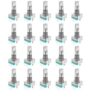 MECCANIXITY 20Pack EC11 Rotary Encoder Code Switch, 20mm Half Shaft Digital Potentiometer 5 Pins with Push Button for Audio, DIY, Instrument Control, DVD, Blue Casing in Kuwait