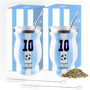 Argentina Captain No.10 Mate Cup Set, 2026 International Soccer Gifts, Double-Wall Stainless Steel Traditional Yerba Mate Cup Set, Spoon Straw & Cleaning Brush (Two-piece pack) in Saudi Arabia