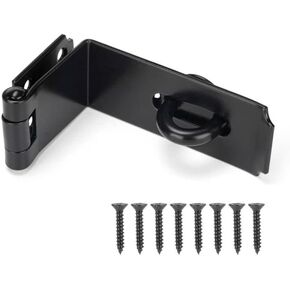 HILLMASTER Door Hasp Latch 90 Degree, 7-3/4" Extra Thick Heavy Duty Steel Safety Gate Door Lock Padlock Clasp Hasp Lock Latch for Fence Gate Barn Door Shed Closet Cabinet, Black Finish in Saudi Arabia