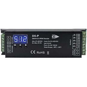 وحدة فك ترميز DMX بـ 5 قنوات مع شاشة رقمية RDM، وحدة تحكم DMX512 Dimmer Driver PWM RGBWW LED لـ RGBCCT أو RGBWW أو RGBW أو 5 شرائط إضاءة بيضاء وحدة إضاءة LED 12V-48VDC in Kuwait