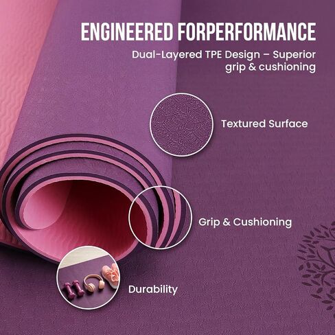 Live Well TPE Yoga Mat Women – Non-Slip Exercise Mat with Strap, Extra Thick 6mm Pink Yoga Mat for Home Workout and Outdoor Use in Kuwait
