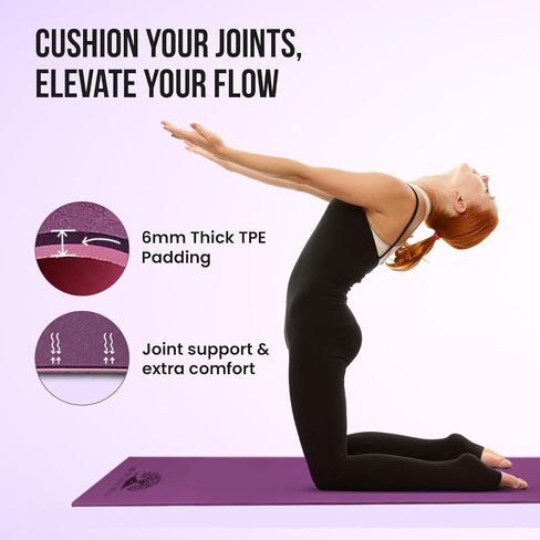 Live Well TPE Yoga Mat Women – Non-Slip Exercise Mat with Strap, Extra Thick 6mm Pink Yoga Mat for Home Workout and Outdoor Use in Kuwait