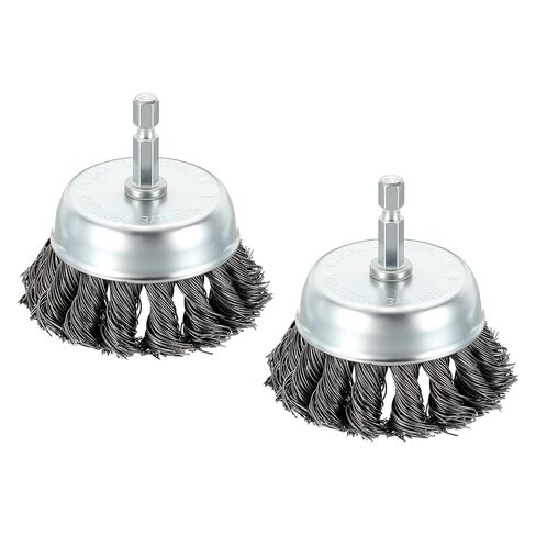 Wire Cup Brush for Drill, 2pcs 3in Twist Knotted Wire Brush for Drill with 1/4in Hex Shank, [for Heavy Rust Deburring Paint Removal] - 0.02in Carbon Steel Wire in Kuwait