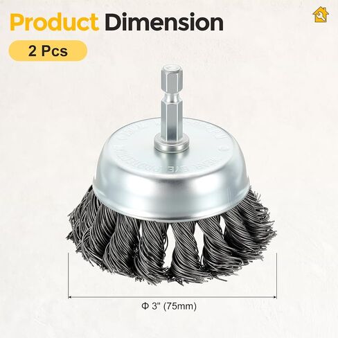 Wire Cup Brush for Drill, 2pcs 3in Twist Knotted Wire Brush for Drill with 1/4in Hex Shank, [for Heavy Rust Deburring Paint Removal] - 0.02in Carbon Steel Wire in Kuwait