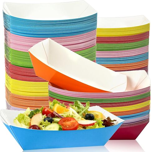 160 Pack Colorful Paper Food Boat Disposable Food Trays Colored Food Serving Boat Tray Basket for Snack Hot Dog Popcorn Sandwich Burger BBQ Party Taco Fries Nacho（8 Colors） in Kuwait