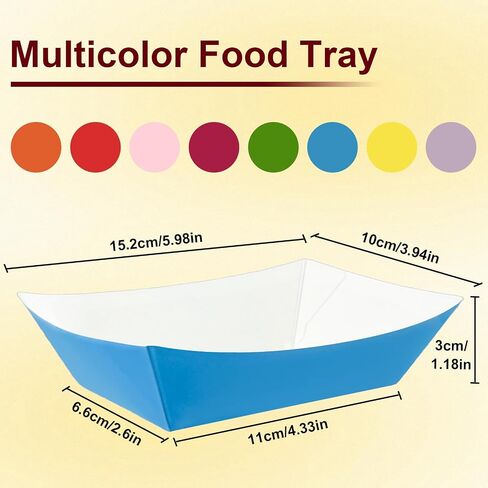 160 Pack Colorful Paper Food Boat Disposable Food Trays Colored Food Serving Boat Tray Basket for Snack Hot Dog Popcorn Sandwich Burger BBQ Party Taco Fries Nacho（8 Colors） in Kuwait