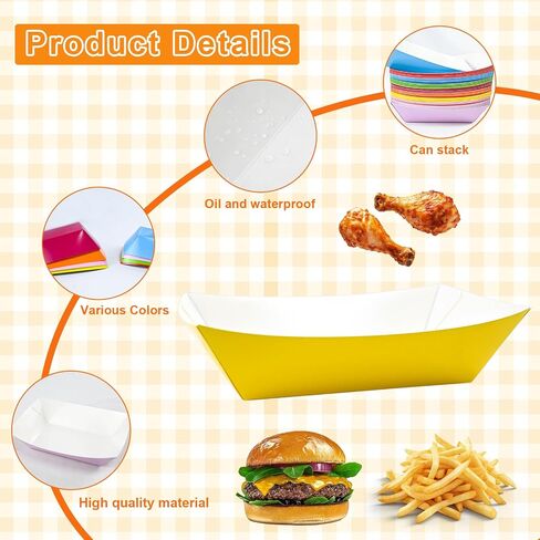 160 Pack Colorful Paper Food Boat Disposable Food Trays Colored Food Serving Boat Tray Basket for Snack Hot Dog Popcorn Sandwich Burger BBQ Party Taco Fries Nacho（8 Colors） in Kuwait