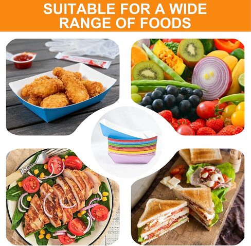 160 Pack Colorful Paper Food Boat Disposable Food Trays Colored Food Serving Boat Tray Basket for Snack Hot Dog Popcorn Sandwich Burger BBQ Party Taco Fries Nacho（8 Colors） in Kuwait