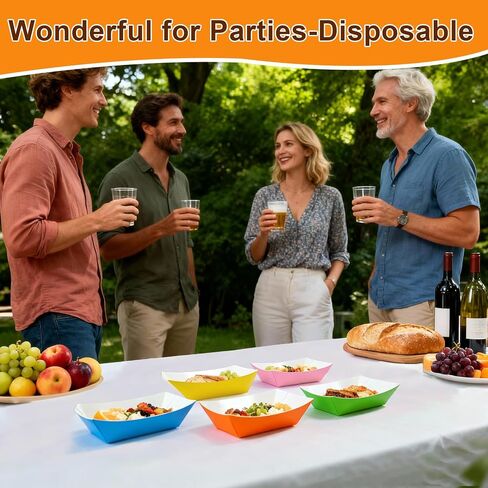 160 Pack Colorful Paper Food Boat Disposable Food Trays Colored Food Serving Boat Tray Basket for Snack Hot Dog Popcorn Sandwich Burger BBQ Party Taco Fries Nacho（8 Colors） in Kuwait