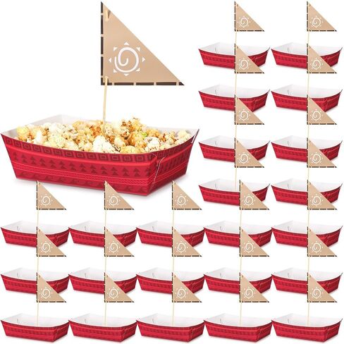24 Pcs Hawaii Party Decorations Ocean Girl Boat Paper Food Trays Sail Boat Popcorn Tray Party Favors Wood Sailing Flag for Summer Aloha Themed Birthday Supplies in Kuwait