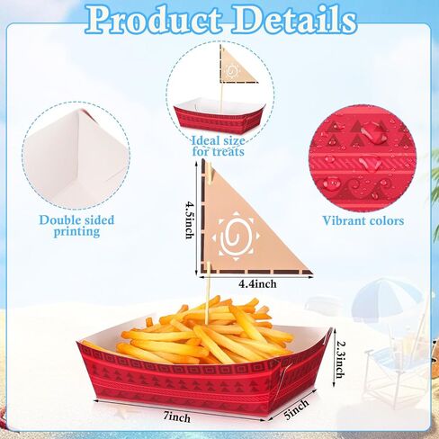 24 Pcs Hawaii Party Decorations Ocean Girl Boat Paper Food Trays Sail Boat Popcorn Tray Party Favors Wood Sailing Flag for Summer Aloha Themed Birthday Supplies in Kuwait