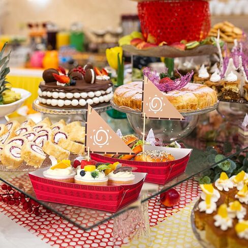 24 Pcs Hawaii Party Decorations Ocean Girl Boat Paper Food Trays Sail Boat Popcorn Tray Party Favors Wood Sailing Flag for Summer Aloha Themed Birthday Supplies in Kuwait