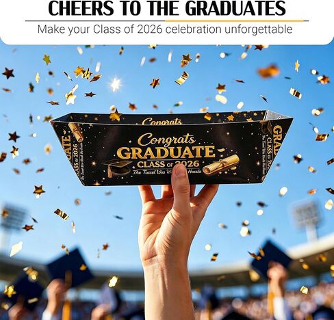 Class of 2026 Graduation Food Trays, 24 Pack Snack Boats for Popcorn, Fries, Chips, Candy and Appetizers, Congrats Grad Party Serving Trays for Dessert Table, Buffet Graduation Party Supplies (Black) in Kuwait