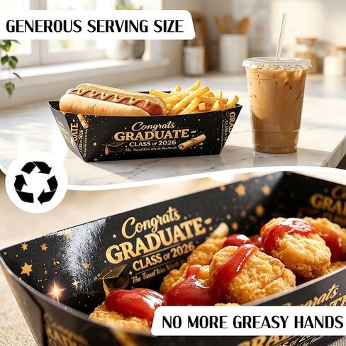 Class of 2026 Graduation Food Trays, 24 Pack Snack Boats for Popcorn, Fries, Chips, Candy and Appetizers, Congrats Grad Party Serving Trays for Dessert Table, Buffet Graduation Party Supplies (Black) in Kuwait