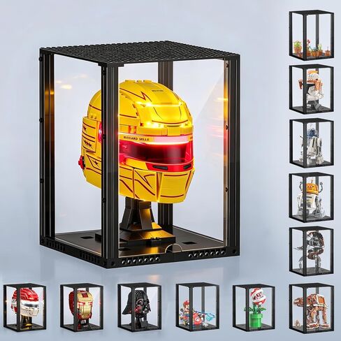 حافظة عرض أكريليك من BRIKSMAX لمقتنيات خوذة Lego، صندوق عرض واقي من الغبار الشفاف مُجمَّع مع ورق مقوى مطبوع، هدية لهواة جمع Lego (7.7x7.7x10 بوصة) in Kuwait