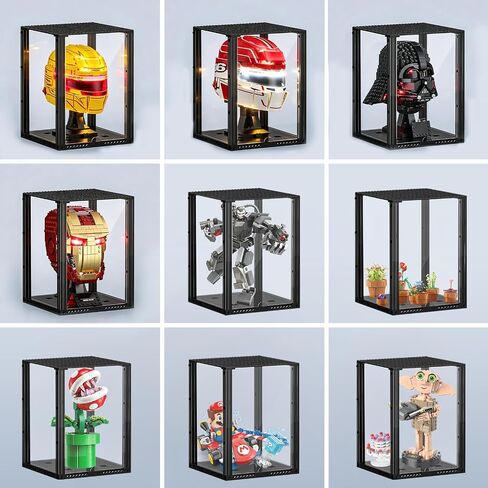 حافظة عرض أكريليك من BRIKSMAX لمقتنيات خوذة Lego، صندوق عرض واقي من الغبار الشفاف مُجمَّع مع ورق مقوى مطبوع، هدية لهواة جمع Lego (7.7x7.7x10 بوصة) in Kuwait