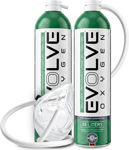 EVOLVE 35-Liter Pure Oxygen Canister with Mask and Tube | Portable Oxygen Can | Ideal for Home Use and Outdoor Activities | Designed by Firefighters | Made in The USA | Pack of 2 in Kuwait